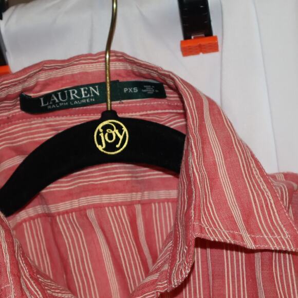 Lauren Ralph Lauren Blouse Size PXS Red white stripe, pearl buttons - Picture 11 of 13